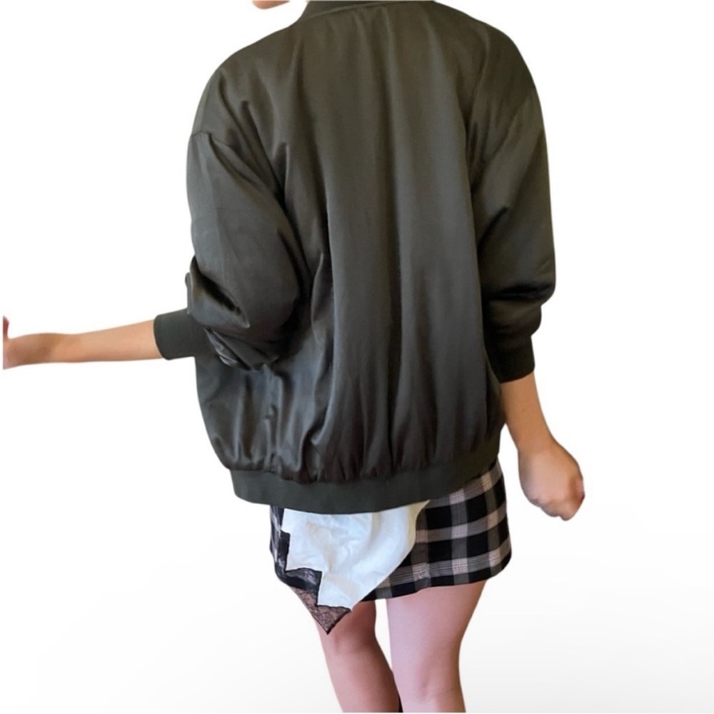 ZARA COLLECTION Green Silky Relaxed O-Ring Zipper Bomber Jacket Small |fits XS-M - Picture 6 of 16